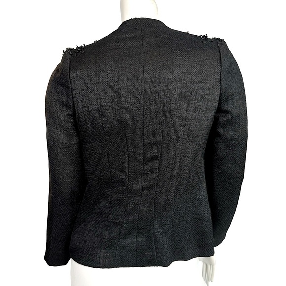 MIRELLA CAVORSO Italy Woven Black Silk Bead Rhinestone Encrusted Blazer Jacket - Picture 5 of 9